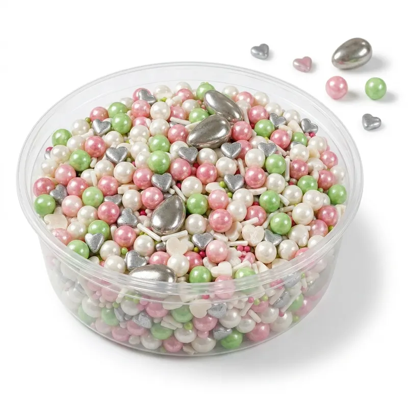 Cukrové zdobení 4Cake Spring Colours v bílé, růžové a zelené barvě, balení 50 g na dekoraci dortů