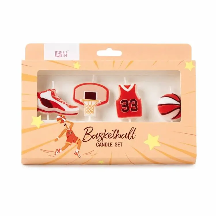 Basketbalové dortové svíčky, sada 4 ks, sportovní motiv na narozeninový dort