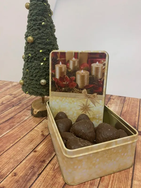 Vánoční plechová dóza na cukroví Alvarak ve vánočním designu ZLATÝ ADVENT o rozměru 23 x 16 cm