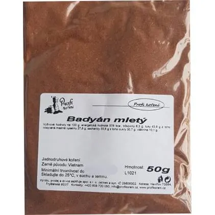Mletý badyán v balení 50 g, koření vhodné do sladkého i slaného pečení