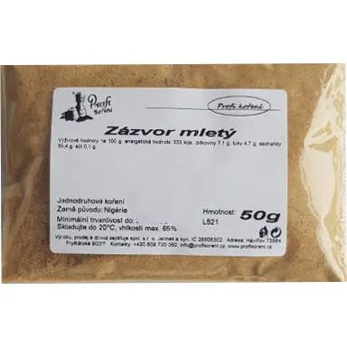 Mletý zázvor od značky Koření v balení 50 g vhodný do perníčků, sušenek a krémů