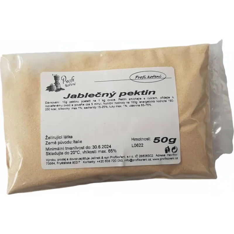 Jablečný pektin v balení 50 g jako přírodní želírovací přísada pro cukrářské výrobky a ovocné náplně