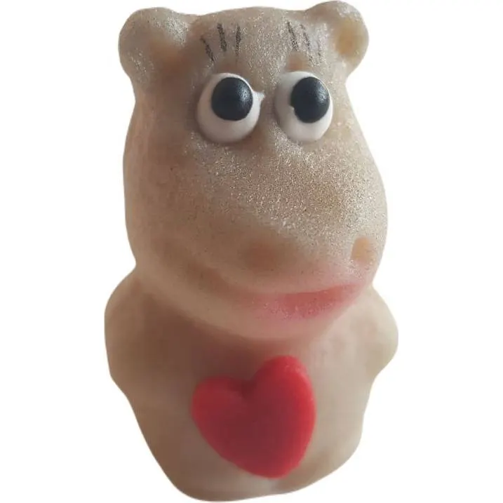 Marcipánová figurka hrocha od značky Frischmann k ozdobení dortu o rozměrech 5,5 × 4 cm