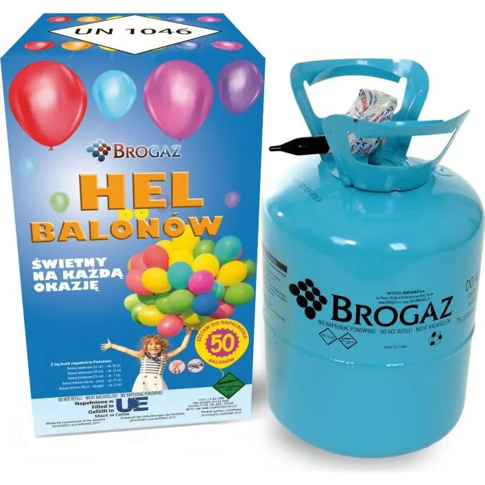 Sada hélia o objemu 13,6 l s 50 nafukovacími balónky značky Brogaz na oslavy a party dekorace