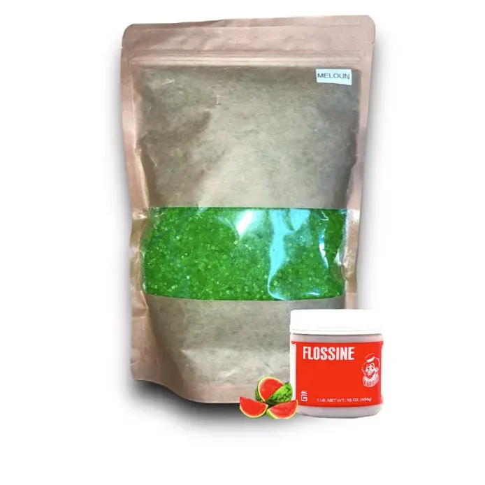 Zelený hrubý cukr na cukrovou vatu s melounovou příchutí od značky Knapro v balení 1 kg