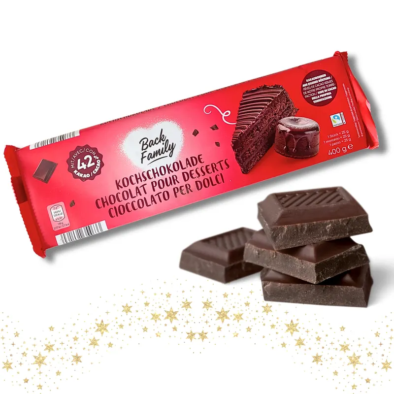 Čokoláda na vaření Bella s obsahem kakaa 42 % v balení 400 g pro tvorbu polev a dezertů