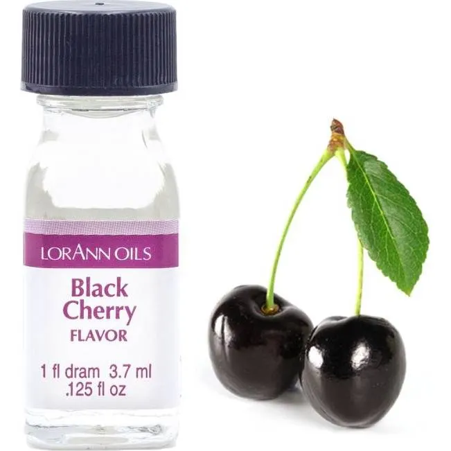 Koncentrované aroma s příchutí black cherry od značky LorAnn Oils, objem 3,7 ml, určené k ochucování dortů a cukrářských výrobků