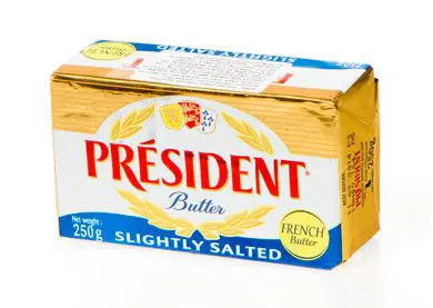 Francouzské slané máslo značky Président s obsahem mléčného tuku 81 % v balení 250 g k pečení a vaření