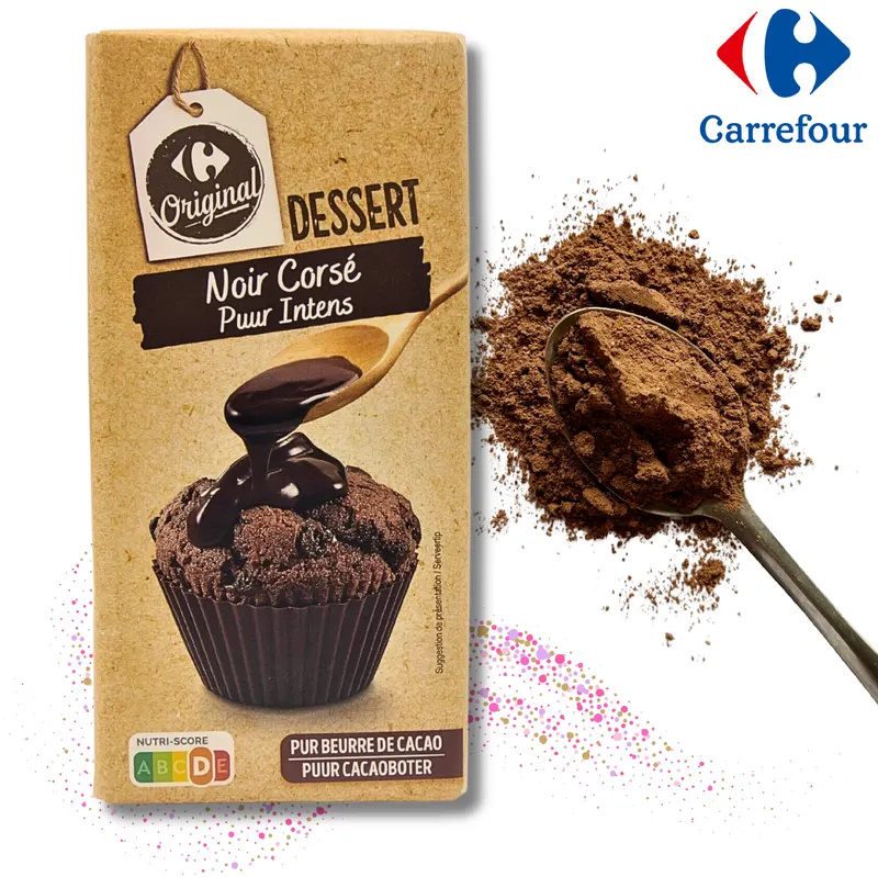 Francouzská hořká čokoláda na vaření Carrefour Original v balení 200 g, vhodná do krémů, polev a pečení
