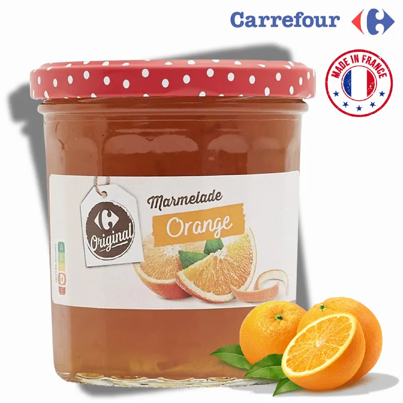 Pomerančový džem Carrefour se třtinovým cukrem v balení 370 g