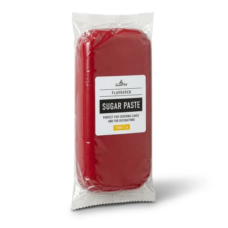 Potahovací fondán SweetArt v červeném odstínu cerise s vanilkovou vůní, 1 kg, hmota na potahování dortů
