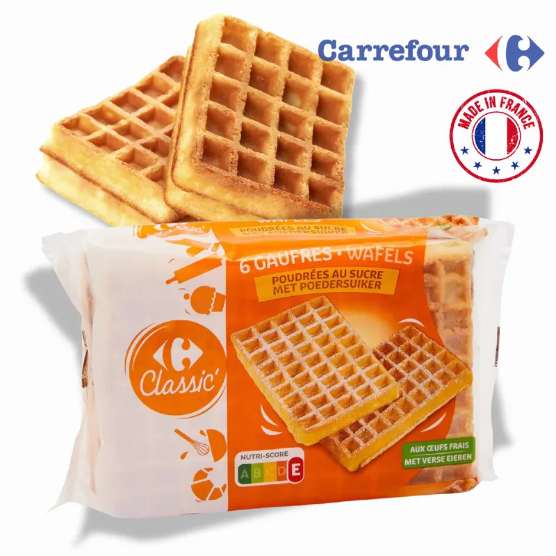 Měkké francouzské piškotové vafle poprášené cukrem Carrefour Original, balení 260 g (6 ks)