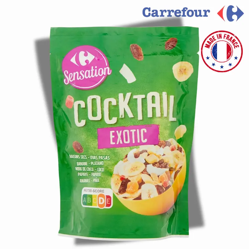 Směs sušeného exotického ovoce Carrefour Original s banánem, papájou, ananasem a kokosovými lupínky, 110 g