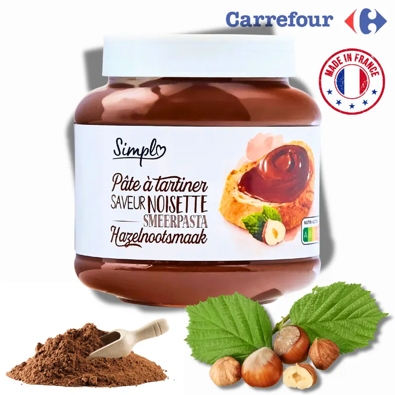 Kakaovo-oříšková pomazánka Carrefour Original v objemu 750 g, vhodná k plnění a dochucení dortů a pečiva