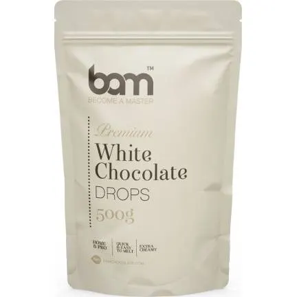 Bílá čokoláda BAM s obsahem kakaa 29,8 % v balení 500 g vhodná na pečení, ganache a modelování ozdob