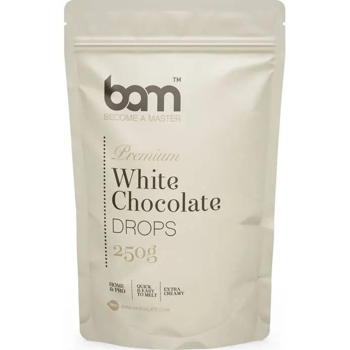 Bílá čokoláda BAM v balení 250 g určená na pečení, polevy a přípravu krémů a ganache