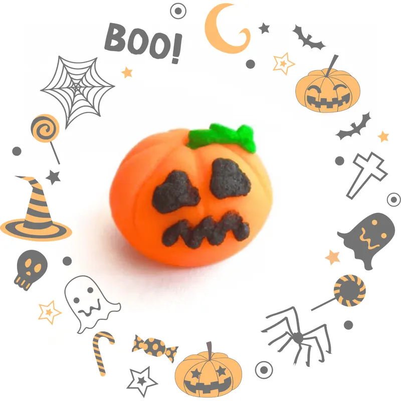 Dekorace na dort ve tvaru dýně z kokosového marcipánu na Halloween, jeden kus