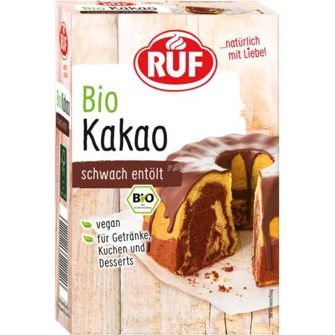 Bio kakao značky RUF v balení 125 g vhodné do těst, krémů a náplní pro domácí pečení