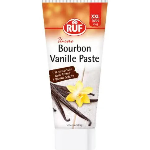Vanilková pasta Bourbon od značky RUF v balení 75 g s viditelnými zrníčky vanilky pro pečení a cukrářské krémy