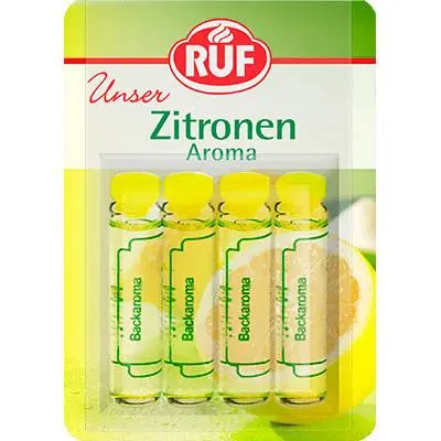 Aroma citrón RUF v balení čtyř ampulek po 2 ml pro ochucení krémů a těst