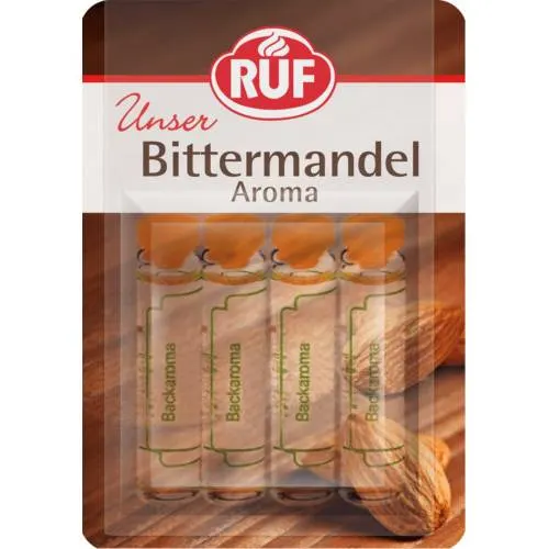 Mandlová aroma RUF v čtyřech lahvičkách po 2 ml pro dochucení dortů, krémů a cukroví