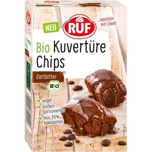 Bio poleva RUF tmavá s 70% obsahem kakaa v balení 150 g na zdobení a polevení dortů a zákusků