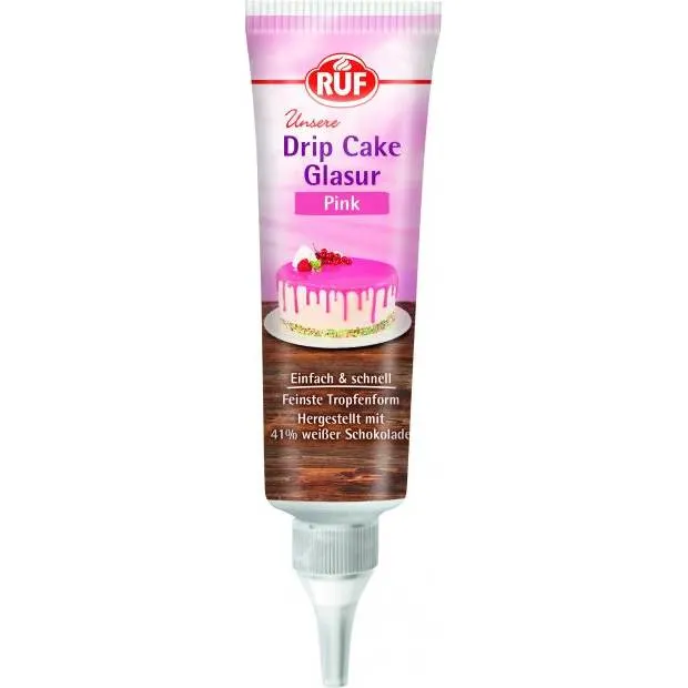 Růžová poleva RUF na drip cake, 125 g, pro stékající efekt na dorty