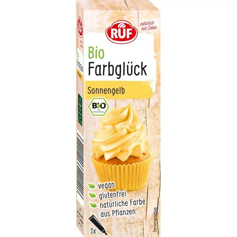Gelová barva RUF v žluté barvě, BIO, 25 g, na zdobení a barvení cukrářských krémů, polev a těst