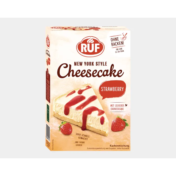 Směs na přípravu jahodového cheesecaku od značky RUF, 360 g, pro dezert bez pečení