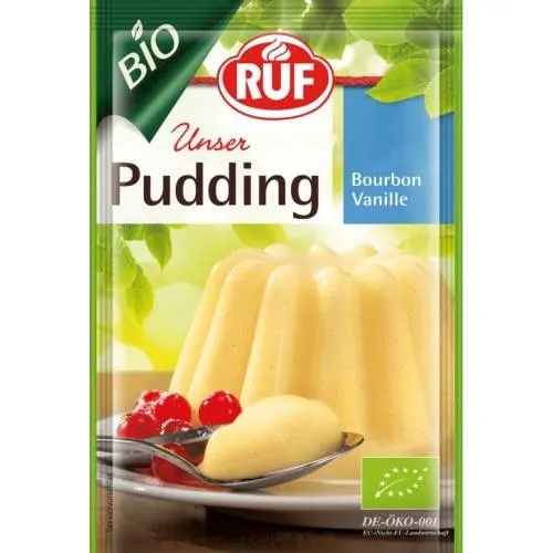 BIO vanilkový puding značky RUF v prášku na přípravu dezertů a krémů