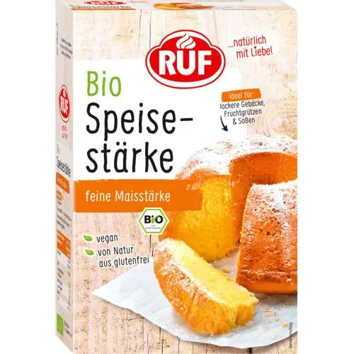 Bio kukuřičný škrob bez lepku od značky RUF v balení 400 g k zahušťování krémů, náplní a těst