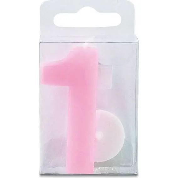 Růžová mini svíčka ve tvaru číslice 1 značky Stadter na dort k narozeninám