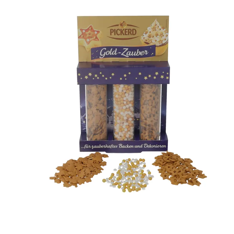 Vánoční sypání PICKERD Trio Pan Perníček v odstínech Rose Gold a bordó na zdobení cukroví, gramáž 67 g