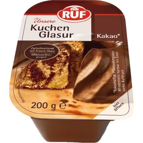 Čokoládová poleva na dorty RUF o hmotnosti 200 g pro hladký lesk a snadné zdobení cukrářských výrobků