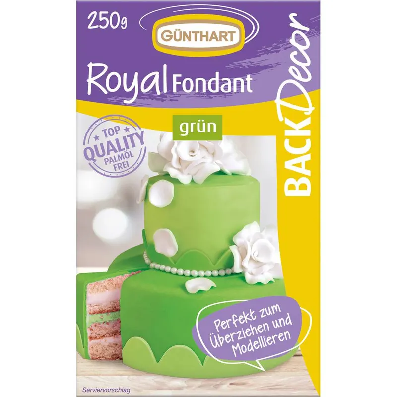 Zelený královský fondán Günthart v balení 250 g určený k potahování a modelování dortů