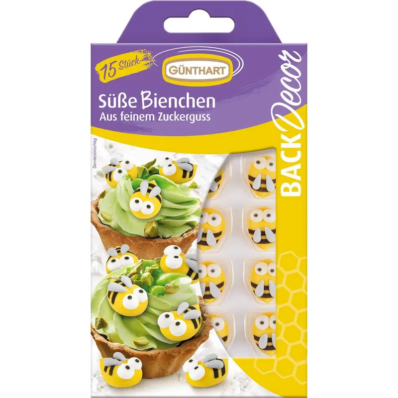 Cukrové dekorace ve tvaru včeliček od značky Günthart, 15 kusů na zdobení dortů a cupcakes
