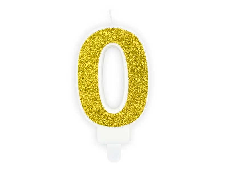 Zlatá svíčka PartyDeco ve tvaru číslice 0 o velikosti 7 cm na dort