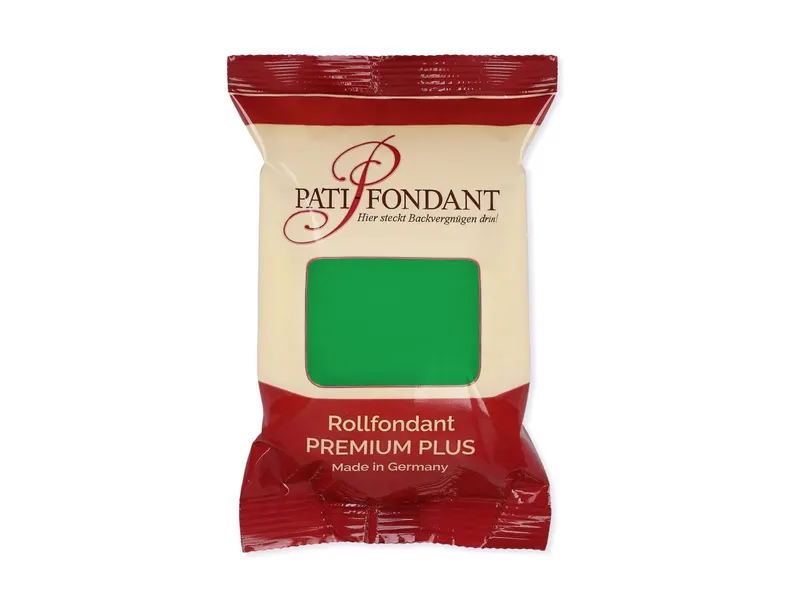 Německá potahovací hmota PATI PREMIUM v zelené barvě, 250 g, značka Cake Masters, určená k potahování a zdobení dortů