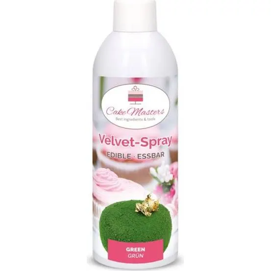 Velvet sprej zelené barvy Cake Masters o objemu 400 ml pro sametově matnou úpravu dortů a dezertů
