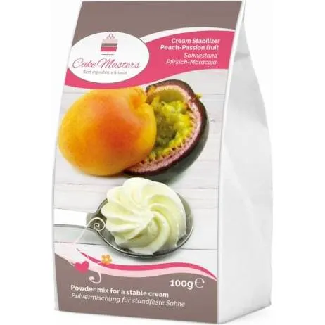 Stabilizátor šlehačky Cake Masters s broskvovou příchutí v balení 100 g pro pevnější a dlouho držící šlehačku