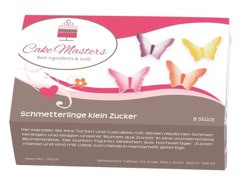 Cukrová dekorace ve tvaru 3D motýlků od značky Cake Masters, osm kusů na zdobení dortů a cukrářských výrobků