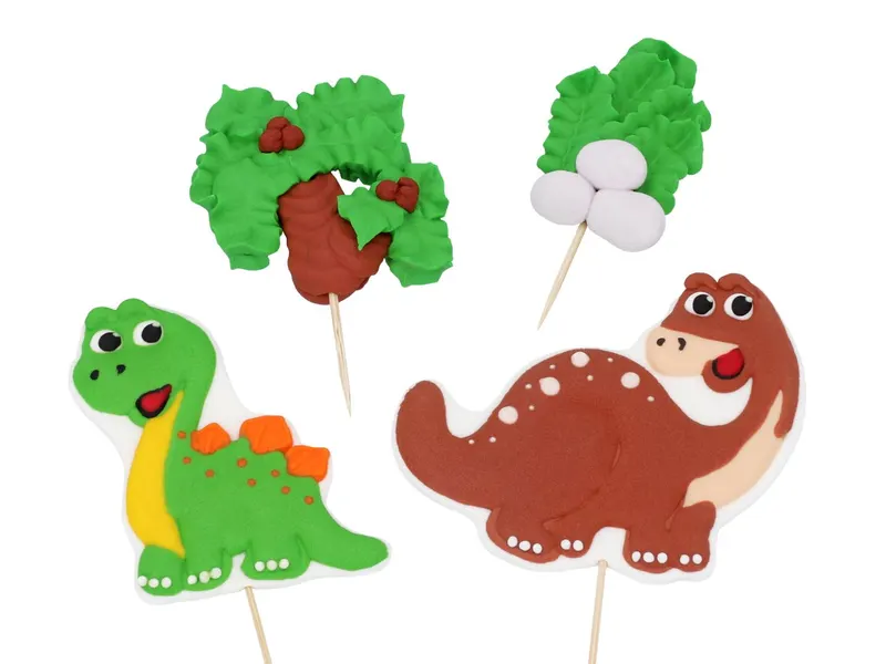 Cukrová dekorace na dorty ve tvaru dinosaurů značky Cake Masters, sada 4 zápichů pro dětské tematické dorty
