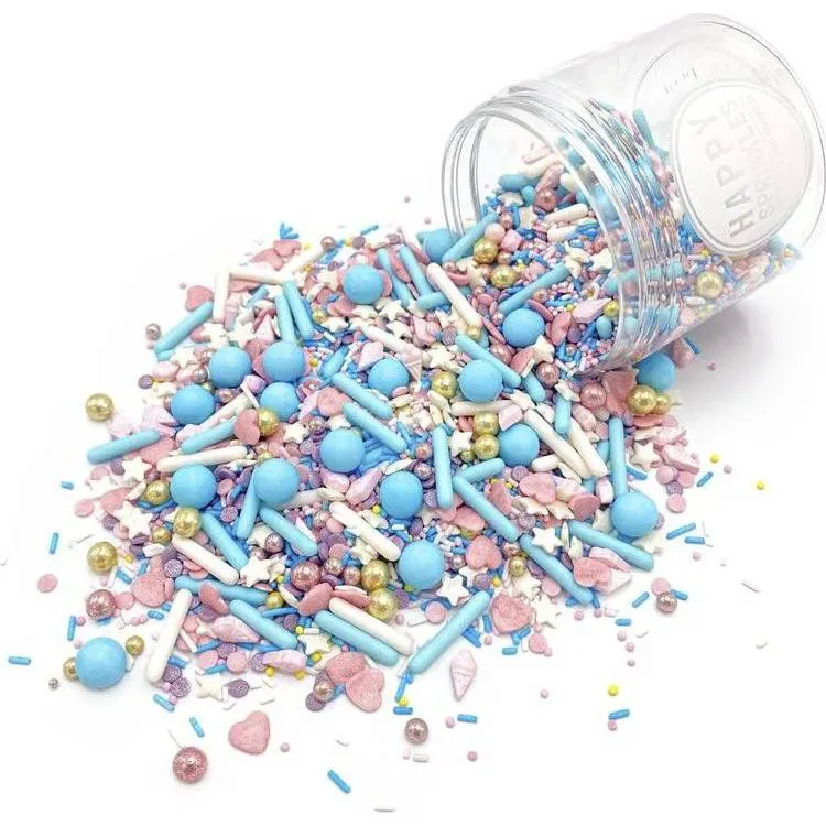 Zdobení na dort Happy Sprinkles ve stylu cukrové vaty v pastelových barvách, balení 90 g k posypání dortů a zákusků