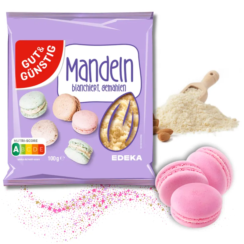 Blanšírovaná mandlová mouka EDEKA z Německa v balení 100 g, jemně mletá pro makronky a dorty
