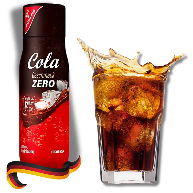 Německý sirup Cola Zero od značky EDEKA pro přípravu nealkoholického nápoje s výrobníkem sodové vody