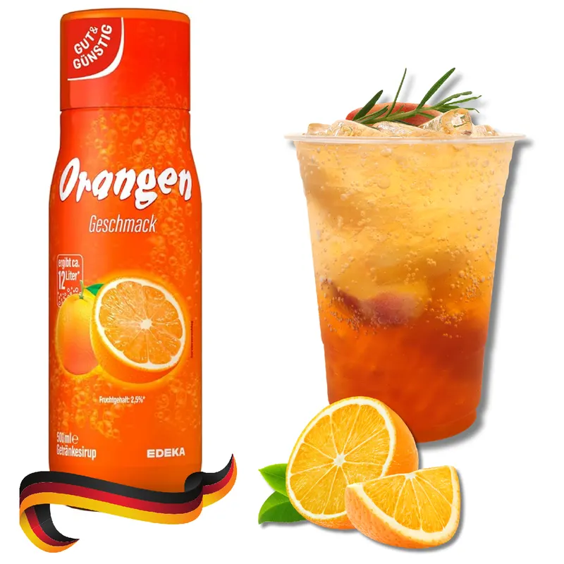 Německý pomerančový sirup Orange Klasik značky EDEKA na přípravu sody a limonády ve výrobnících sody