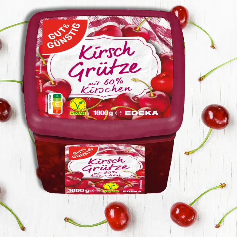 Ovocný rozvar s kusy třešní a višní od značky EDEKA v balení 1000 g na pečení dortů a dezertů