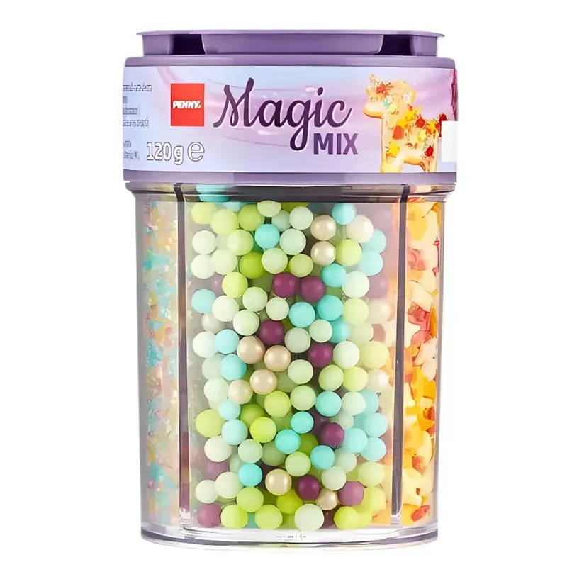 Barevné cukrové zdobení 4 v 1 na dorty a cukroví, mix perliček, cukrových hvězdiček, mini konfetek a barevného cukru, 120 g