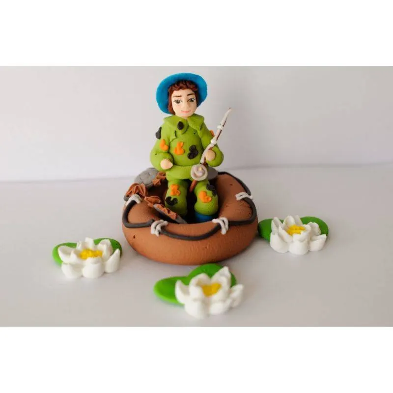 Cukrová figurka rybáře od značky I love Cakes k zdobení narozeninového dortu pro milovníky rybaření