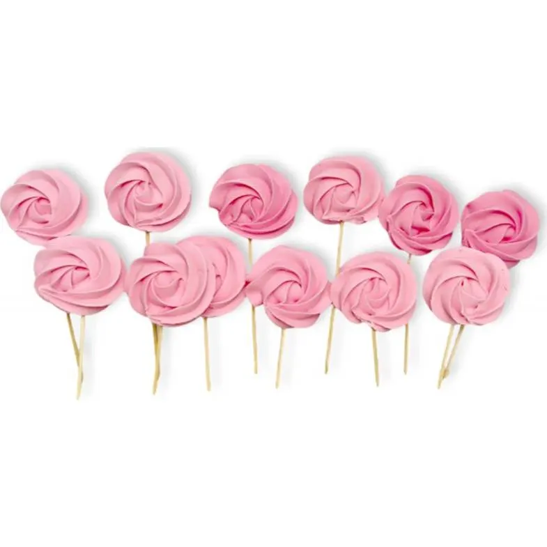 Růžová cukrová lízátka na zdobení dortů, balení 12 kusů od značky I love Cakes